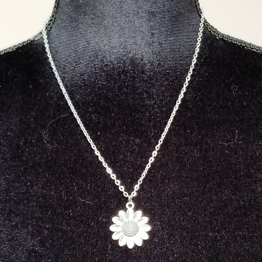 SUNFLOWER SILVER NECKLACE Boho Hippie Statement